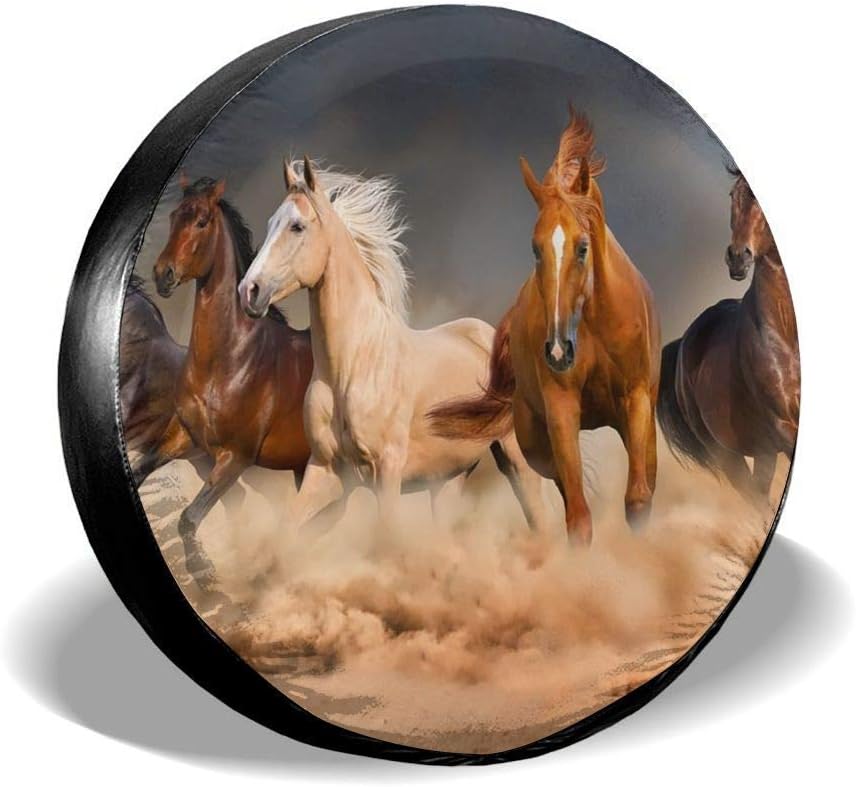Kejbr Spare Wheel Covers Running Horse Polyester Universal Spare Wheel Storage Tyre Bag Fit for Jeep Trailer RV SUV and Various Vehicles Accessories 16 in
