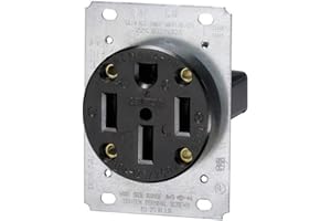 Leviton 279-S00 50 Amp, 125/250V, Nema 14-50R, 3P, 4W, Flush Mounting Receptacle, Straight Blade, Industrial Grade, Grounding, Side Wired, Steel Strap, Black
