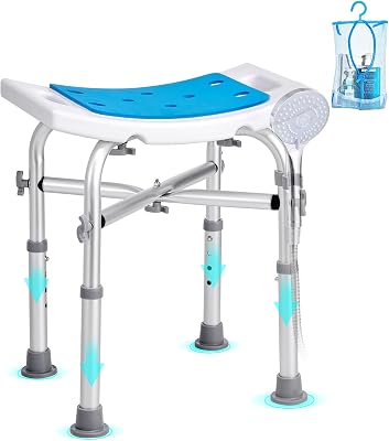 Sedile per Doccia Antiscivolo Altezza Regolabile 405-480mm, Sgabello per Doccia Carico max. 226,8kg, Sedia per Doccia in Alluminio PE, Sgabello da Bagno Doccia Antiscivolo Portata 226,8kg Bianco