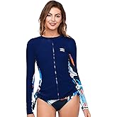 AXESEA Women's Rash Guard Tops Long Sleeve Bathing Suits Printed UV Sun Protection Swim Shirt