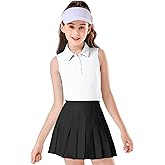 Soneven Girls Sleeveless Polo Shirts Button UP Golf Tennis T-Shirts with Collared Quick Dry Tank Tops for 4-14 Years