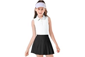 Soneven Girls Sleeveless Polo Shirts Button UP Golf Tennis T-Shirts with Collared Quick Dry Tank Tops for 4-14 Years