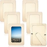 RYKOMO 6 PCS DIY Wooden Picture Frames Unfinished Solid Wood Photo Picture Frames for 4 x 6 in Photos, Standing Wooden Photo Frames for Valentine's Day Wood Decor, Father's Day, Mother's Day Gift Crafts Wood (Rectangle)