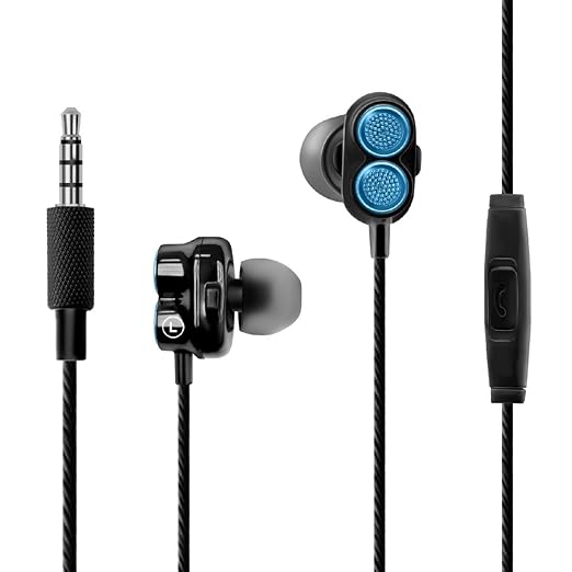 Promate inEar Earbuds, Dual Dynamic Driver Earphones with Dual Speakers, Builtin Mic, Deep Promate inEar Earbuds, Dual Dynamic Driver Earphones with Dual Speakers, Builtin Mic, Deep