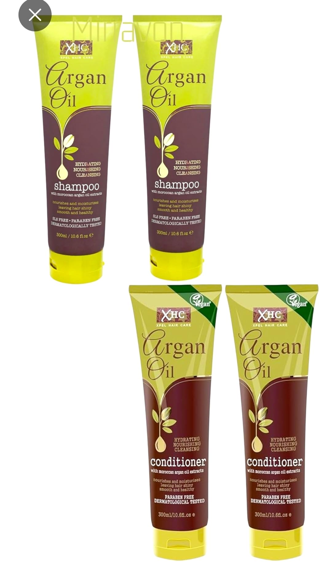 Argan Oil Bundle of 4 Shampoo & Conditioner Set Each 300ml | 2 Shampoo with Moroccan argan oil extracts | 2 Conditioner with Moroccan argan oil extracts | Nourishing, Hydrating, and Strengthening Hair