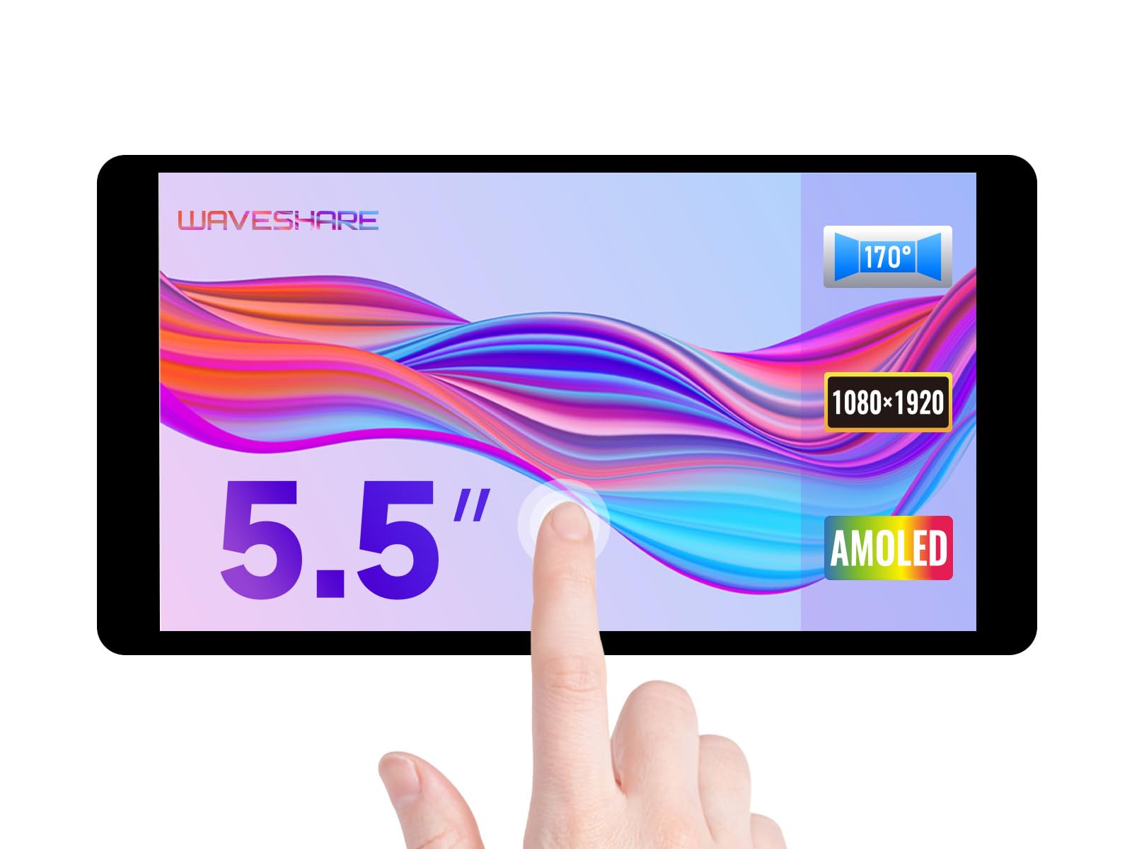 Waveshare 5.5inch HDMI AMOLED Display 1920x1080 Resolution Capacitive Touch Screen with Toughened Glass Cover Supports Multi Systems Raspberry Pi 4/Jetson Nano/PC