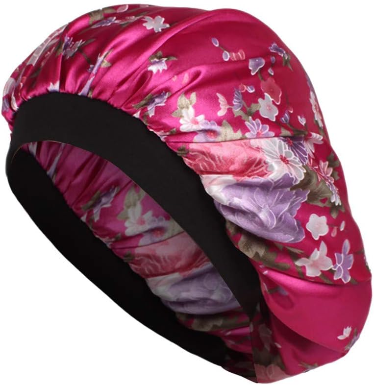 Ktyssp Soft Silk Hair Bonnet with Wide Band Comfortable Night Sleep Hat Hair Loss Cap (B)