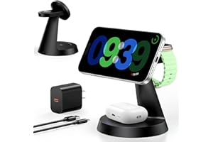 3 in 1 Magnetic Charging Station for Apple, 15W Fast Wireless Charger Compatible with MagSafe Charging Stand Dock for iPhone 
