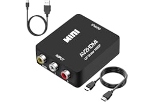 Runbod RCA to HDMI Converter, AV2Hdmi 1080P RCA Composite CVBS AV to HDMI Video Audio Converter Box for PS2 Wii Xbox VHS VCR Camera DVD Players, Support PAL/NTSC with USB Charge Cable and HDMI Cable