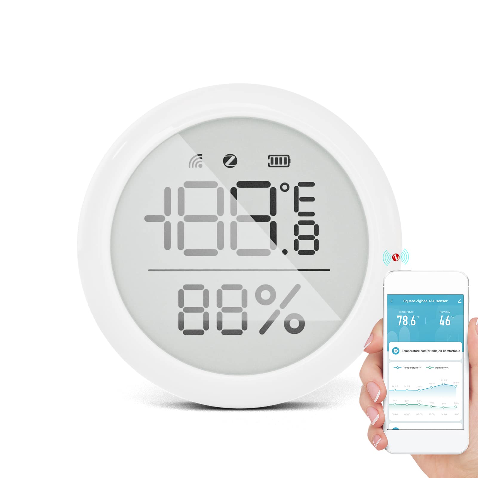 Kavolet ZigBee Smart Thermometer Hygrometer, Indoor Temperature and Humidity Sensor, Thermo-Hygrometer, App Control, LCD Display, Home Remote Monitor, Data Log Review, DIY Intelligent Linkage