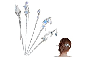 5pcs Star Moonstone Hair Sticks for Buns Long Hair Metal Silver Hair Stick Pin Hair Chopsticks for Women Chinese Hairpin Hair