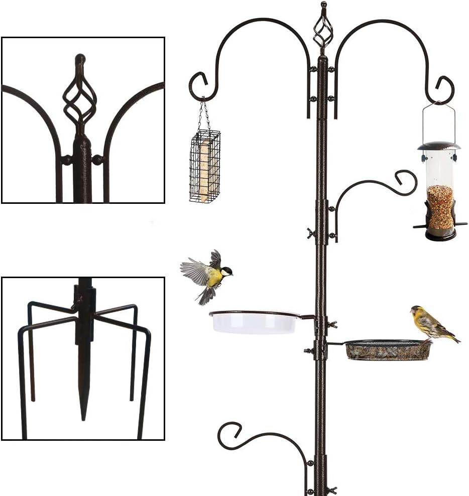 Deluxe Bird Feeding Station Kit Bird Feeder Pole Bird Feeder Hanging Kit Multi Feeder Hanging with Metal Suet Feeder Bird Bath Mesh Tray for Attracting Wild Birds and Planter Hanger (1 Pack)