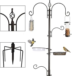 Deluxe Bird Feeding Station Kit Bird Feeder Pole Bird Feeder Hanging Kit Multi Feeder Hanging with Metal Suet Feeder Bird Bath Mesh Tray for Attracting Wild Birds and Planter Hanger (1 Pack)