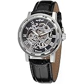 Men's Fashion Mechanical Wristwatch Transparent Dial with Skeleton Design Leather Band Automatic Manual-Winding Watch