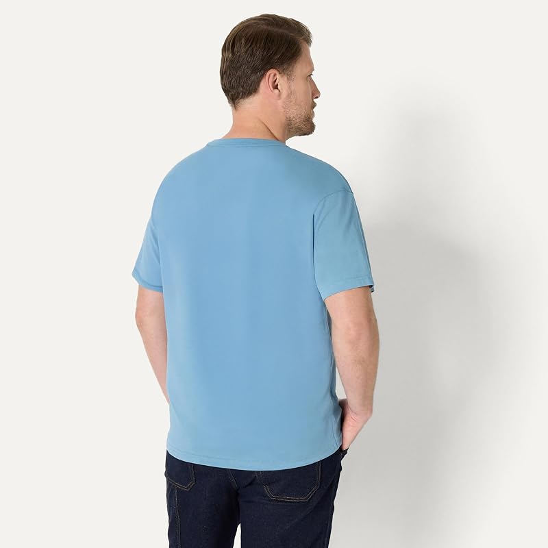 Camiseta de algodón Pesado de Ajuste Holgado para Hombre, Color Azul Polvoriento, Talla M