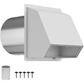 KWDOBUUS 8 Inch Hooded Wall Vent Cover with Screen &amp; Damper | Exhaust Vent Cover Cap for Outdoor Kitchen Dryer Vent Cover Wall Mount Extractor for House Air Exhaust