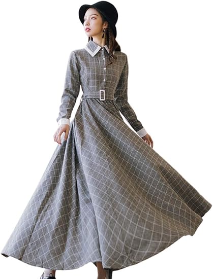 Amazon Youyouok レディース ワンピース 長袖 復古 気質 ロングスカート 格子 シャツのワンピース ファッション 着痩せ 通勤 ワンピース チュニック 通販