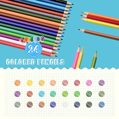24 Colored Pencils Set, Atmoko Wooden Coloring Pencils Set, Easy to Sharpen, [Hard to Break], for Coloring Books, Sketching, Artwork, Pre-sharpened for Kids and Adults, Assorted Colors