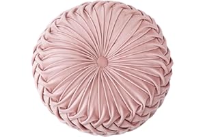 HLOVME Round Velvet Pillow for Couch Small Handmade Decorative Throw Pillow for Bed Bedroom 13.7” Pink