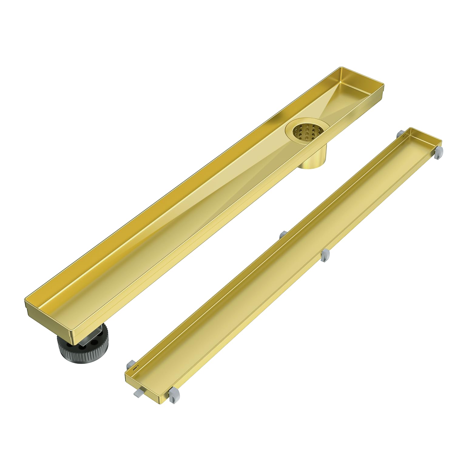 Photo 1 of EXF Offset Linear Shower Drain 60 Inch Gold with Reversible Tileable Drain Grate, Brushed Stainless Steel Rectangle Shower Floor Drain with Hair Catcher, Adjustable Feet