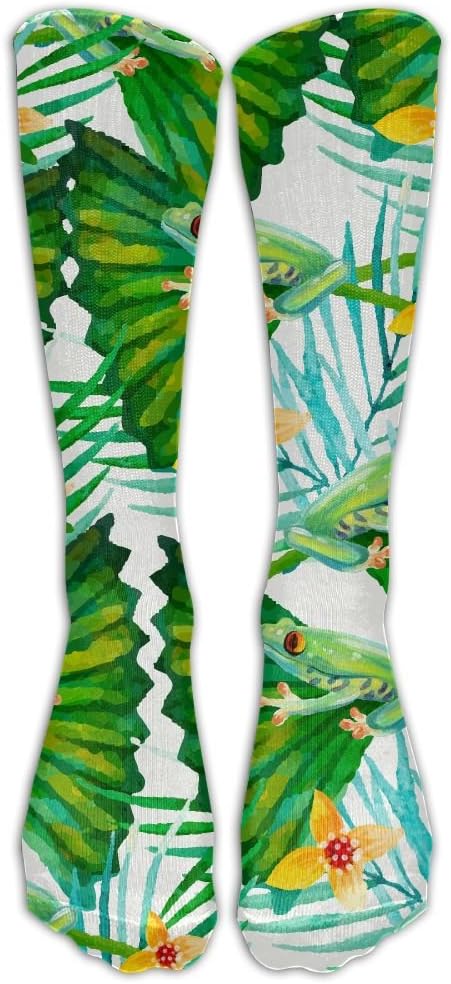 Crew Watercolor Summer Flowers And Frogs Unisex Tube Socks Knee High Sports Crew Fashion Novelty Crew Fashion Novelty Socks Underwear Tube Socks Knee High Sports