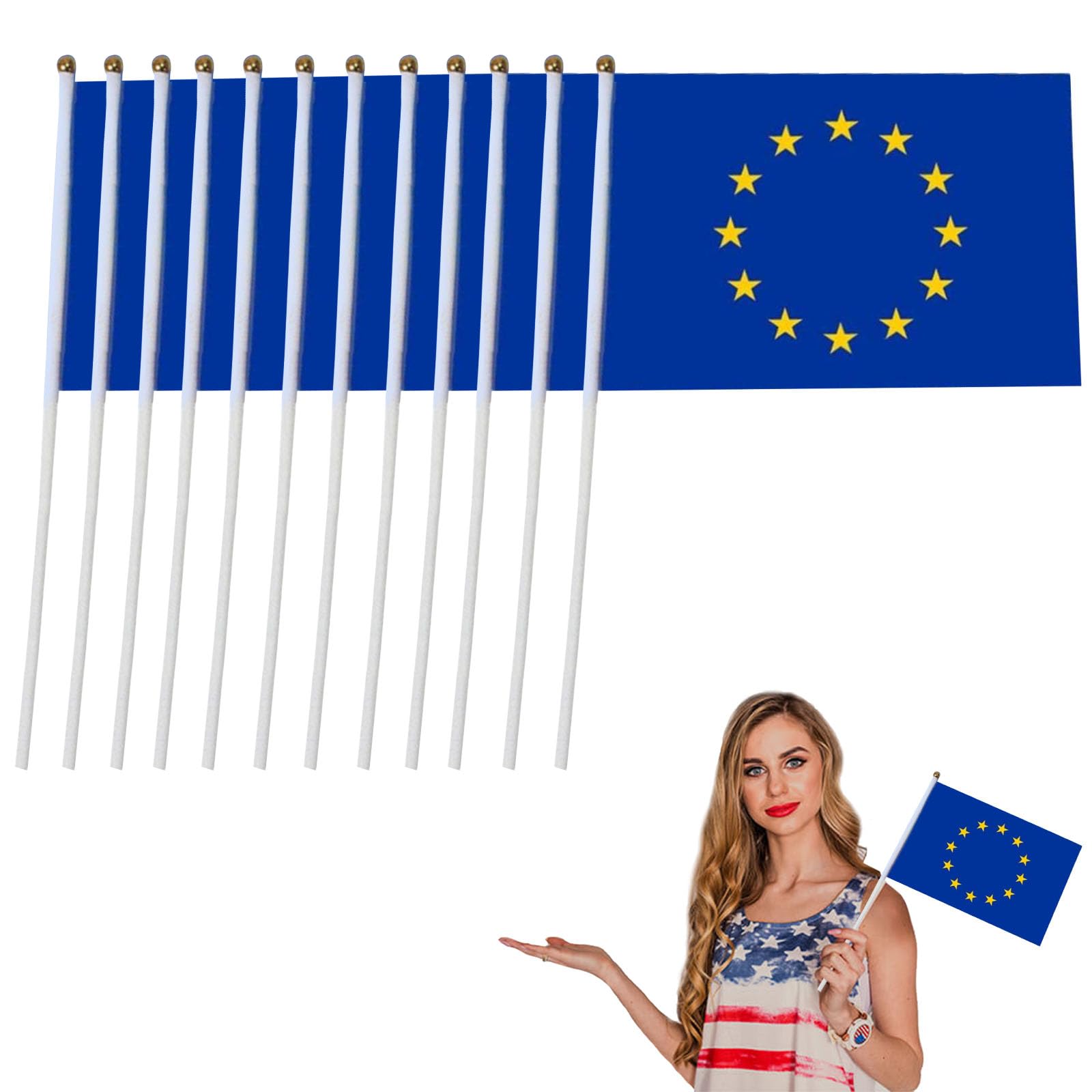 SEMINISMAR European Union Flag, Mini EU Flags, 10 Pack, 5.5 x 8.2 Inches, Blue & Yellow Star, Foldable, Lightweight, Perfect for Holidays, Parades, Parties, Home Decoration, Vehicle Decoration