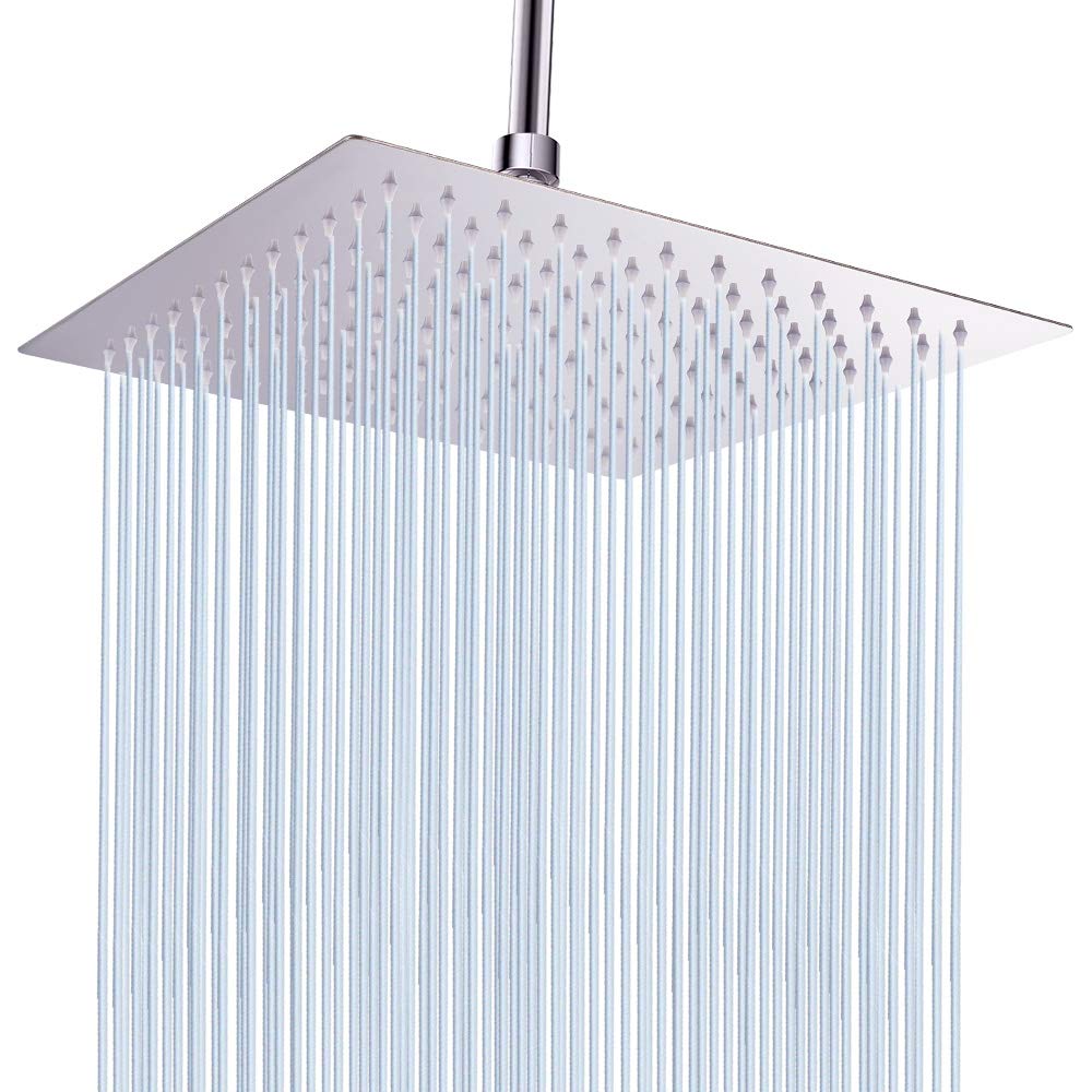 [2019 UPGRADE] Rain Shower Head, NearMoon Large Hotel Stainless Steel Rainfall Showerhead, Ultra Thin Waterfall Bath Shower Body Covering with Powerful Spray Performance (12'' Square)