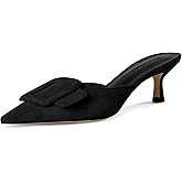 Fericzot Mule Slippers for Women,Slingback Buckle Pumps Pointed Toe Kitten Heels Shoes Slides Backless Dress Sandals