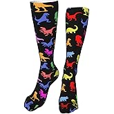 Kids Cozy Knee High Tube Compression Socks Dinosaur Print Novelty Athletic Long Crew Socks for Child Girls Boys 19.8in
