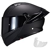 JQF Gear Modular Motorcycle Helmet Dual Visor Flip Up Full Face Helmets SJ-809 DOT Approved for Adults Men Women (SJ-809 Matte Black, M)