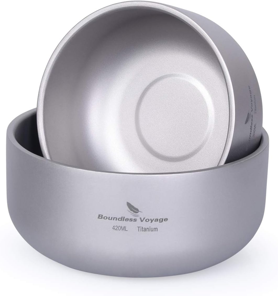 iBasingo Titanium Bowl Double-Walled Rice Soup Bowls 200ml Ice Cream Snack Cup Outdoor Camping Durable Metal Tableware Lightweight Round Bowl Dinnerware for Travel Hiking Backpacking Home Ti1083T - Image 4