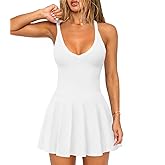 Hragc Women's Sexy V Neck Pleated Flowy Tennis Dress for Women Athletic Golf Workout Summer Mini Dresses with Shorts Pockets