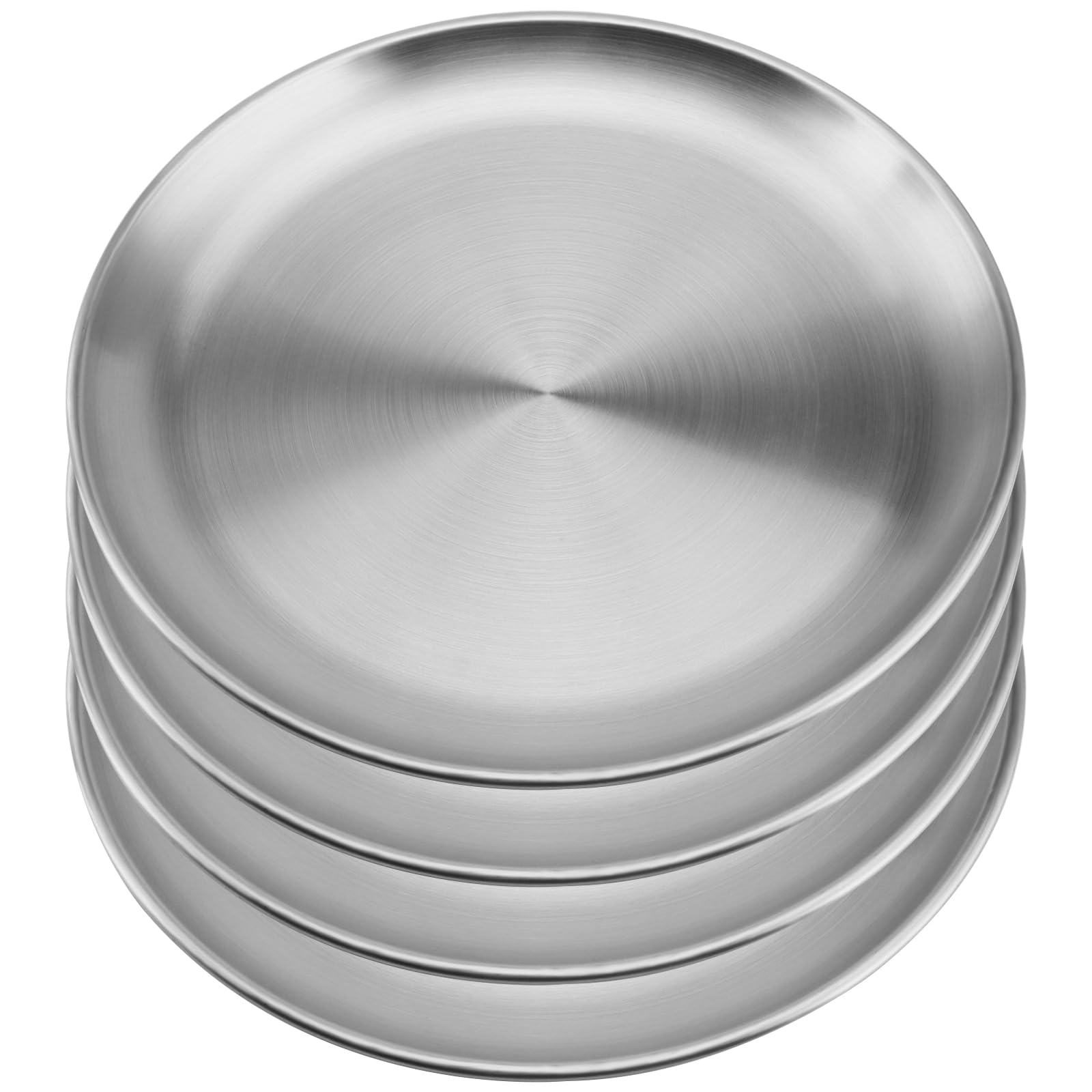 MUKCHAP 4 PCS 30cm Stainless Steel Dinner Plates, Metal Serving Dishes, Silver Camping Plate for Camping BBQ Steak Salad Snack