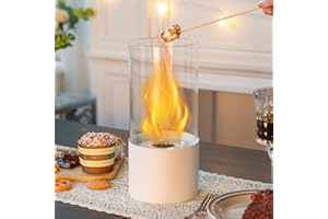 NEWIMAGE Portable Tabletop Fire Bowl Pot with Cylindrical Glass 5" D Tabletop Fireplace Clean Burning Bio Ethanol Ventless Fireplace for Indoor Outdoor Patio Parties Events