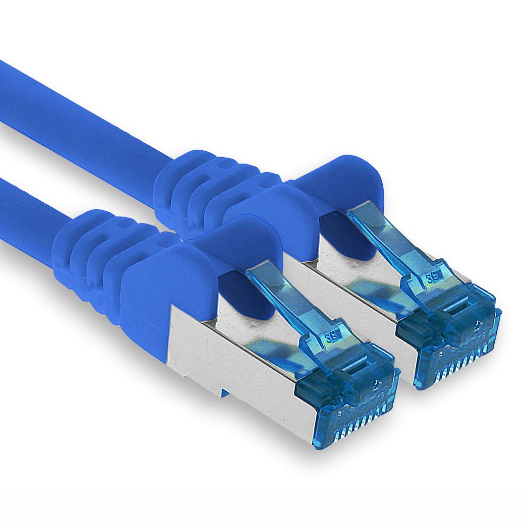 1aTTack.de Patch cable - 15m Ethernet, network, LAN cable CAT6a (for Gigabit networks, routers, switches, modems with RJ45 input - blue)