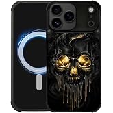 heindiy case for iPhone 18 Pro Max/iPhone 17 Pro Max,Compatible with Magsafe,All-Round Protection Shockproof Anti-Scratches TPU Case Cover-Gold Black Skull