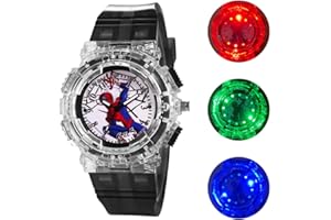 Joyday Kids Watch, Superhero Kids Analog Watch for Boys Girls, Adjustable Strap Learning Time Kids Wrist Watch with 3 Colors Flashing, Cool Inexpensive Gift for Toddlers, Boys, Girls Light