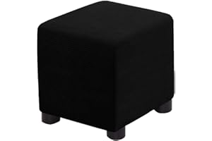 Bifaunvogel Ottoman Cover Square Folding Storage Ottoman Slipcovers Jacquard Stretch Cube Footrest Foot Stool Covers Protector with Elastic Band (Large,Black)