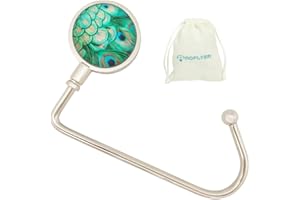 ROFLYER Purse Hook Hanger for Table Bar Handbag Hanger Safer Cleaner Bag Table Hanger with Velvet Pouch (Peacock Feather)
