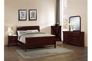 GTU Furniture Classic Louis Philippe Styling Deep Cherry 4Pc Queen Bedroom Set(Q/D/M/N)