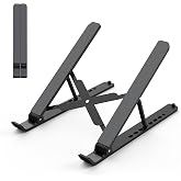 Tonmom Laptop Stand for Desk, Adjustable Laptop Riser, Black | ABS+Silicone Foldable Portable Notebook Holder, Ventilated Cooling Notebook Mount Computer Stand for 10-15.6&rdquo; Laptops,Tablets
