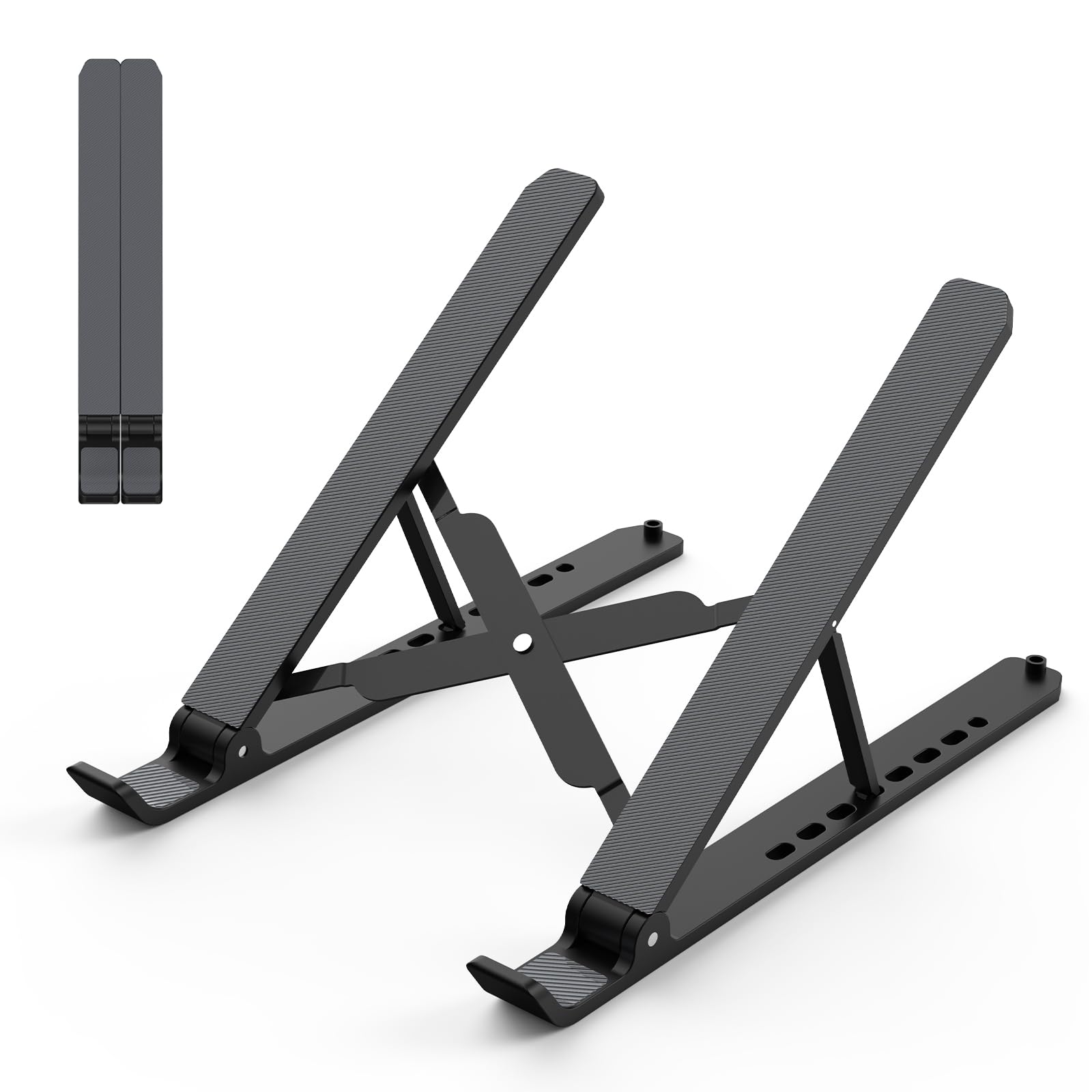 Photo 1 of Tonmom Laptop Stand for Desk, Adjustable Laptop Riser ABS+Silicone Foldable Portable Notebook Holder, Ventilated Cooling Notebook Mount Computer Stand for 10-15.6” Laptops,Tablets-Black