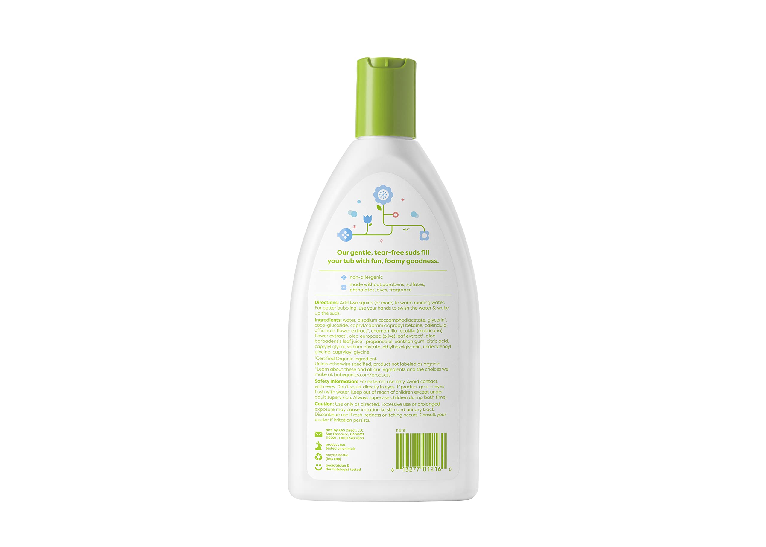 Babyganics Bubble Bath, Non-Allergenic, Gently Cleanses, Fragrance Free, 20 Fl Oz, Packaging May Vary