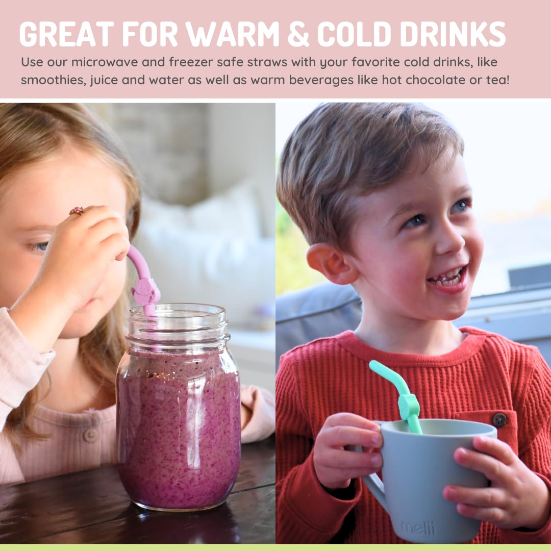 Reusable Silicone Animal Straws for Toddlers & Kids with Cleaning Brush – BPA Free, Dishwasher & Microwave Safe (6 Straws)