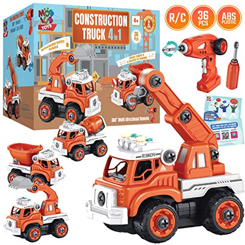 RC Toy Trucks Set 4in1 Take Apart Toys Farm Tractor with Electric