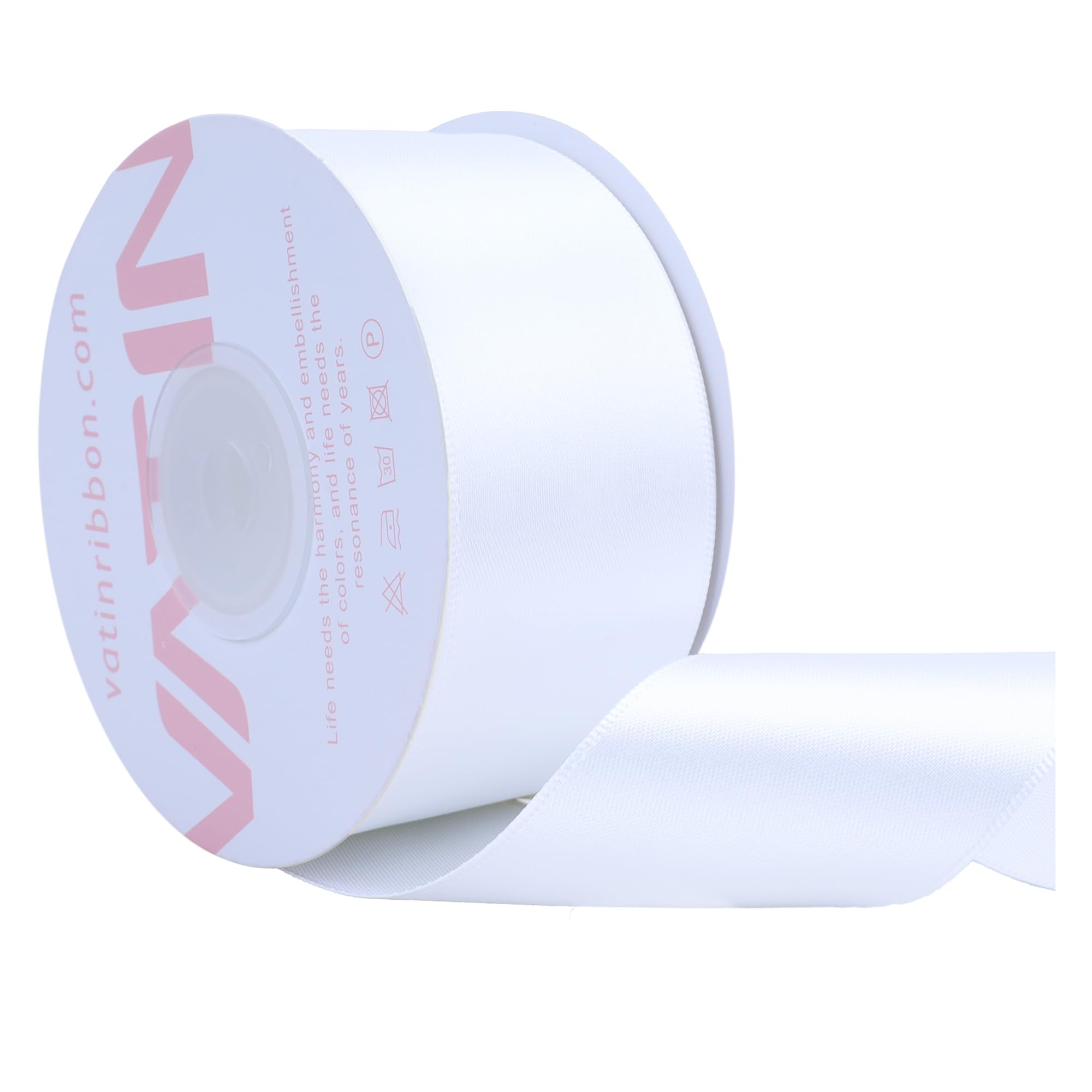 VATIN White Satin Ribbon Polyester 40mm X 23m(25 Yards) Craft Fabric Ribbon Perfect for Gift Wrapping,Hair Bow,Party Balloon Trimming, Cake Decoration Sewing and Other Craft Projects