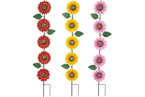 SATHGA 3 Pack Sunflowers Garden Stakes Decor,Metal Yard Art Decorative Garden Stakes, Metal Flowers for Outside,Landscape,Patio(22.6 * 4.7IN)