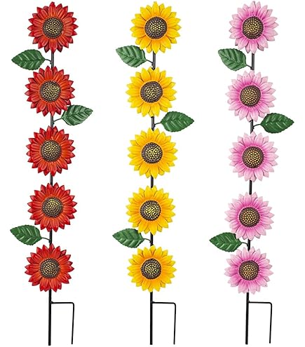 Outdoor Artificial Flowers 11.8 Inch 20 PCS Colorful Metal Daisy Garden Stakes - Outdoor Decor Plug-in Flowers Outdoor Metal Flowers