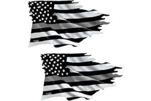 AZ HOUSE OF GRAPHICS Thin Silver Line Tattered Flag Stickers (3.5"x6" - 2 Pack) USA Flag Vinyl Decal for Detention Officer, Correctional Officer Car Stickers, Back Window or Bumper Stickers - Patriotic Car Decals #FS2080