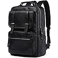 HKZHITOU Vintage Leather Laptop Backpack for Men,Water Resistant Fits 16 Inch Laptop,Travel Black Backpack for Bussiness,College